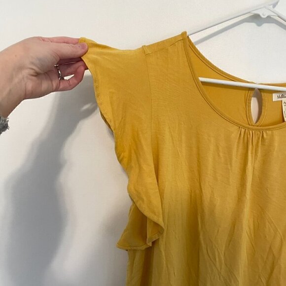 MATILDA JANE Bocce Ball Lace Accent Top Mustard Yellow Lace Back Short Sleeve M - Picture 8 of 16